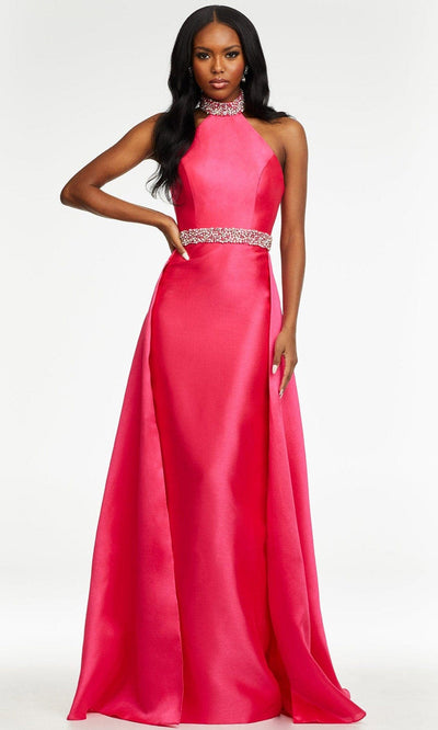 Ashley Lauren - 11148 Bejeweled High Halter Gown Prom Dresses 0 / Fuchsia