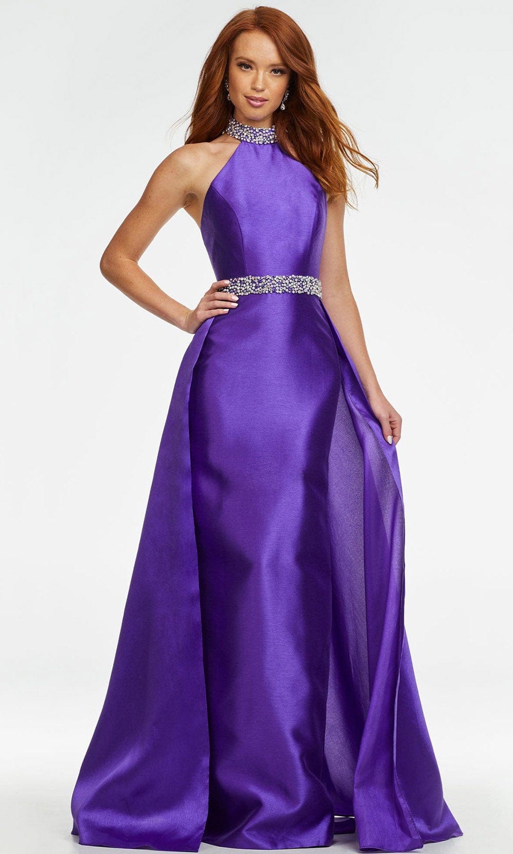 Ashley Lauren - 11148 Bejeweled High Halter Gown Prom Dresses 0 / Purple