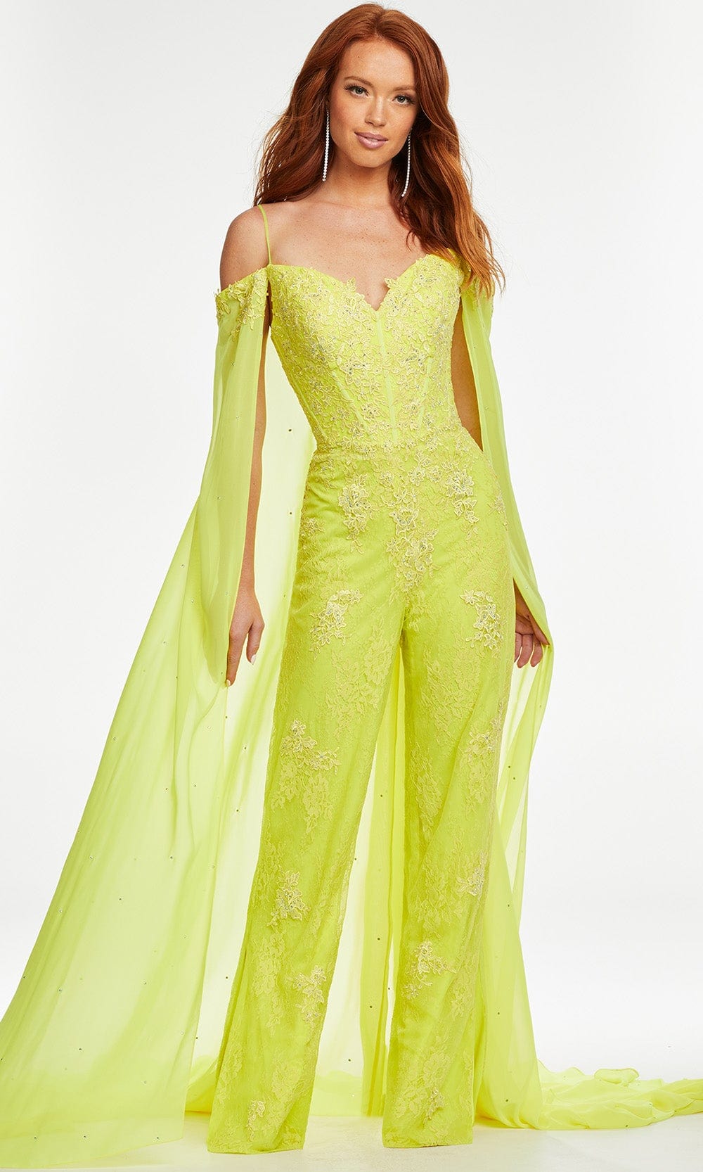 Ashley Lauren - 11150 Off Shoulder Embroidered Jumpsuit Evening Dresses 0 / Yellow