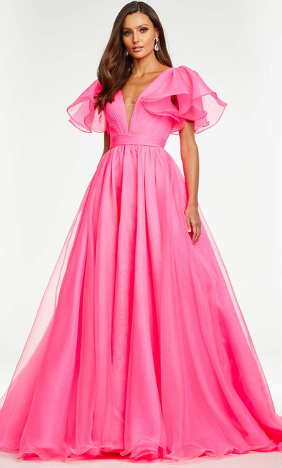 Ashley Lauren 11153 - Voluminous A-line Plunging Gown Prom Dresses
