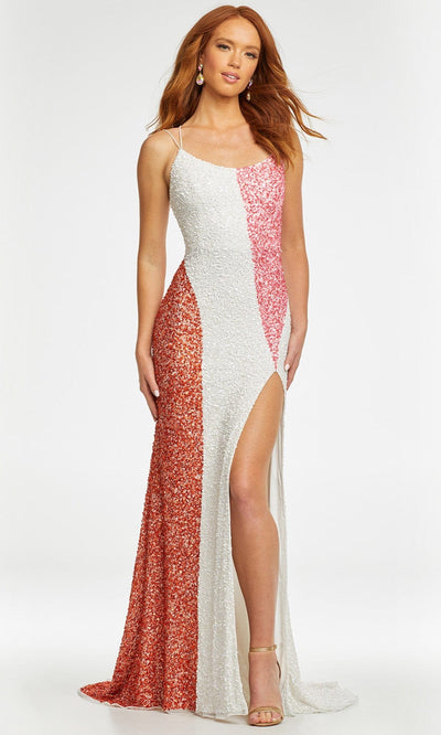 Ashley Lauren - 11160 Scoop Color Block Sequin Gown Evening Dresses 0 / Ivory/Multi
