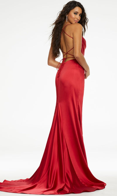 Ashley Lauren - 11162 Cowl Bodice Gown with Slit In Red