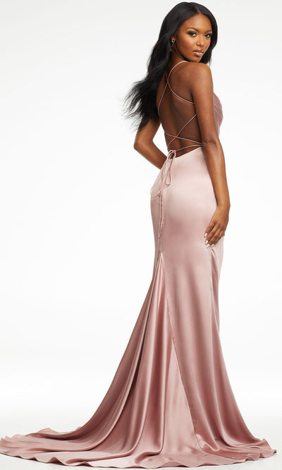 Ashley Lauren - 11162 Cowl Bodice Gown with Slit In Pink