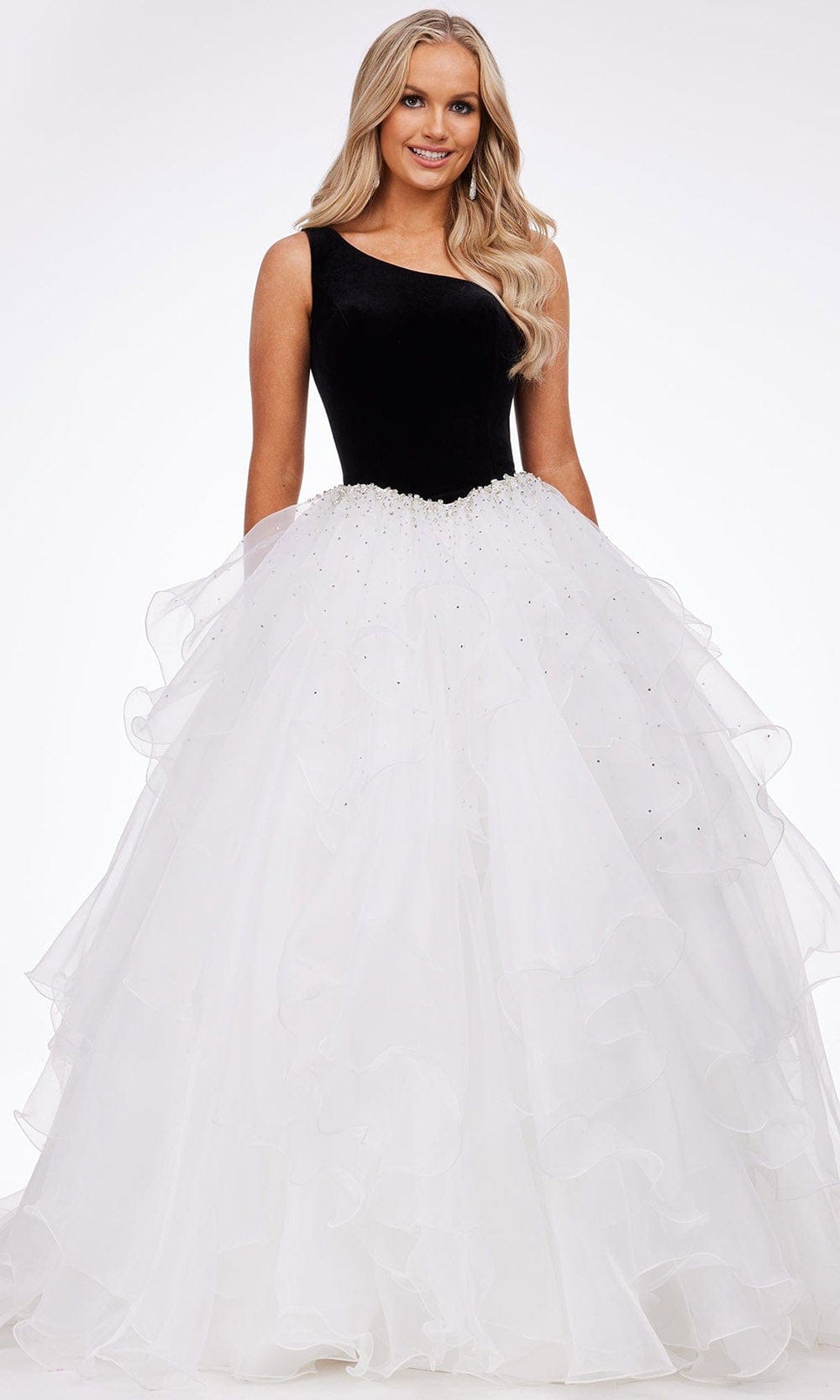 Ashley Lauren - 11165 Jeweled Organza Ballgown Prom Dresses 0 / Black/Ivory