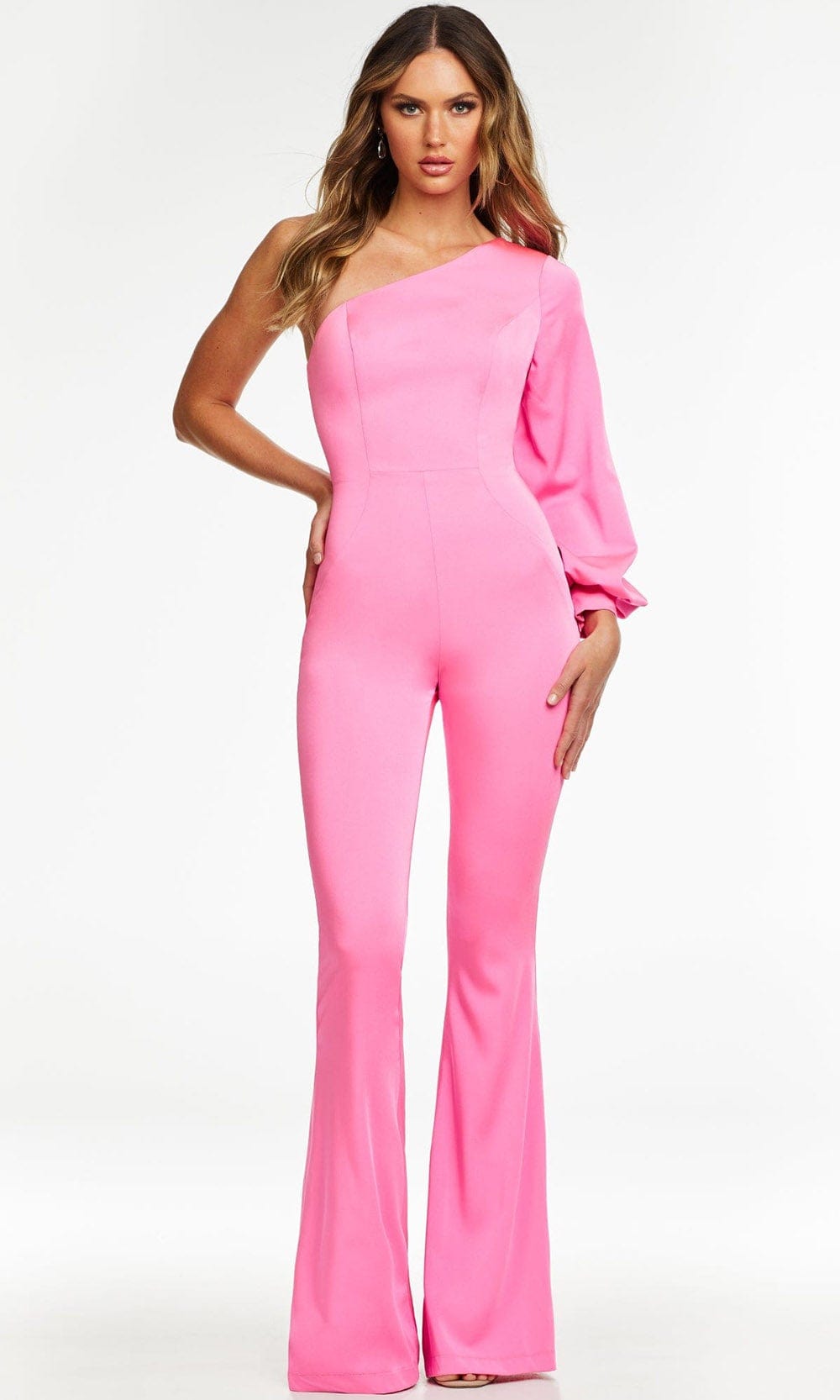 Ashley Lauren - 11168 Asymmetric Fitted Jumpsuit Evening Dresses 0 / Pink