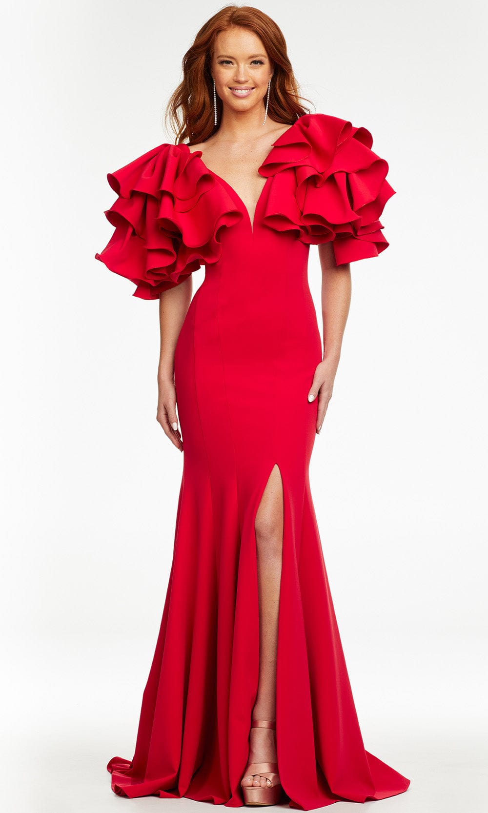 Ashley Lauren - 11171 Ruffled Sleeve Trumpet Gown Evening Dresses 0 / Red