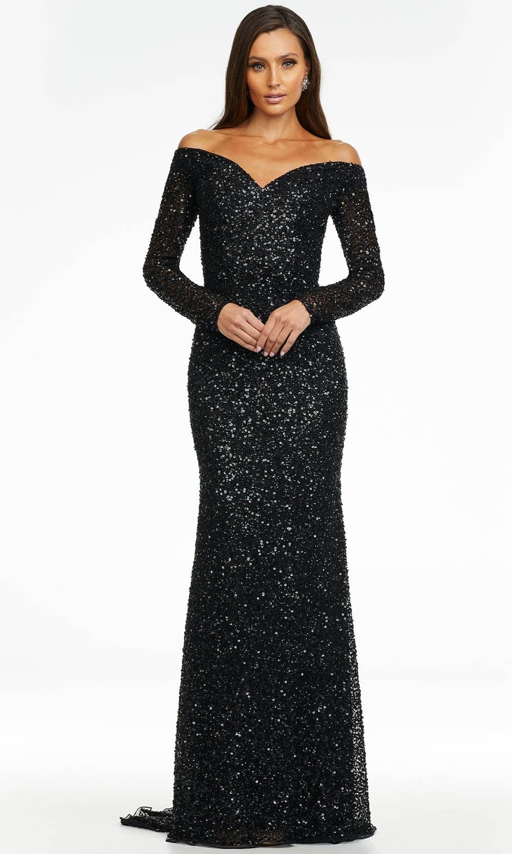 Ashley Lauren - 11176 Long Sleeve Sequin Gown Prom Dresses 0 / Black