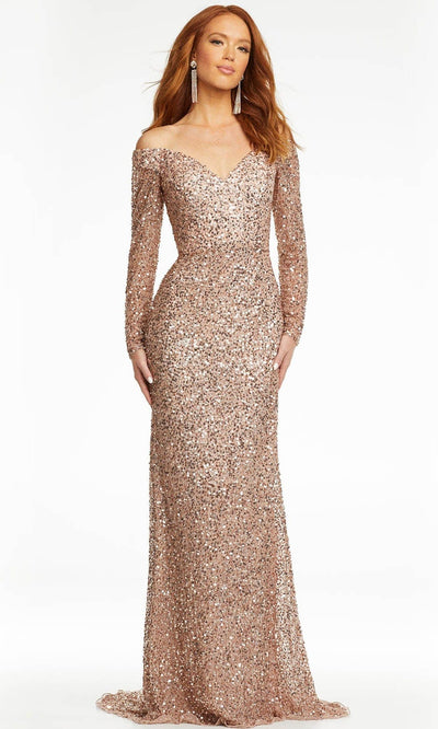 Ashley Lauren - 11176 Long Sleeve Sequin Gown Prom Dresses 0 / Rose Gold
