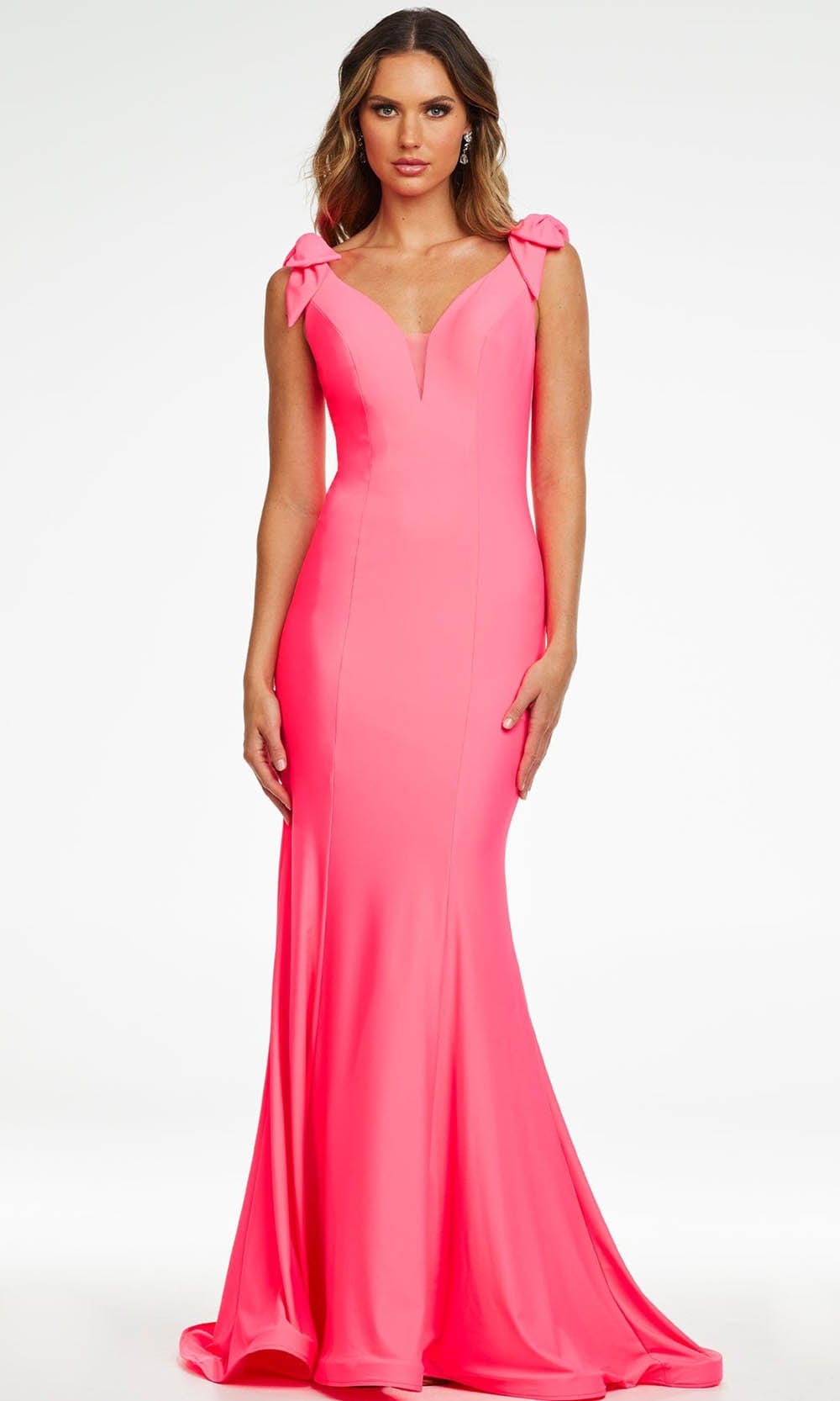 Ashley Lauren - 11183 Bead-Draped Back Gown Prom Dresses 0 / Hot Pink