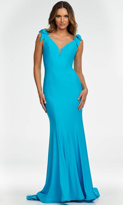 Ashley Lauren - 11183 Bead-Draped Back Gown Prom Dresses 0 / Turquoise