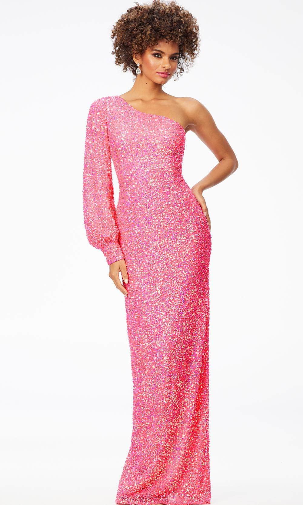 Ashley Lauren 11194 - Bishop One-Shoulder Sleeve Long Dress Special Occasion Dress 00 / Neon Pink