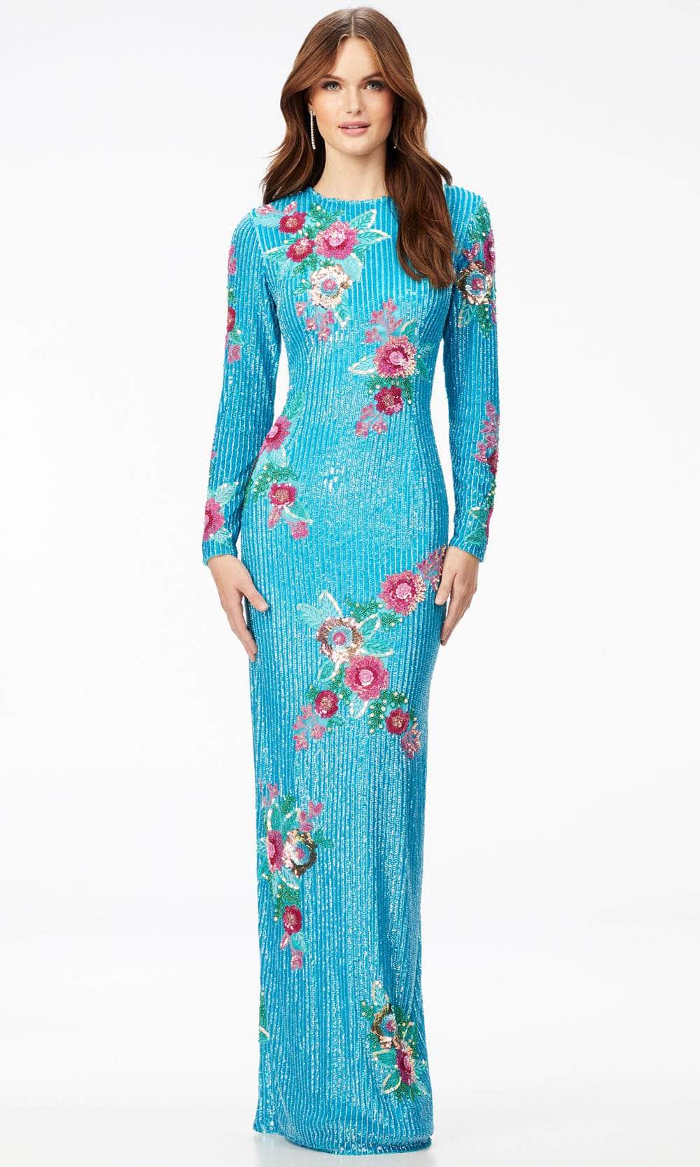 Ashley Lauren 11203 - Beaded Floral Evening Dress Special Occasion Dress 0 / Neon Blue