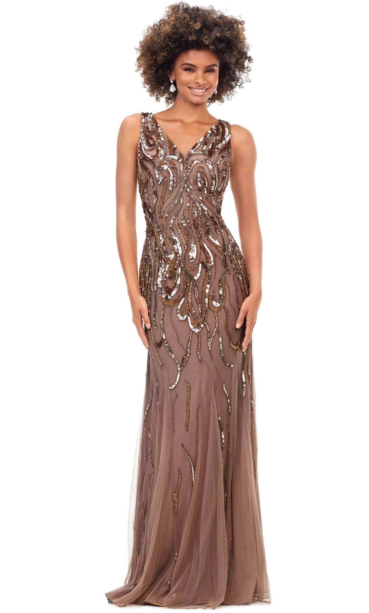 Ashley Lauren 11204 - Sleeveless V-Neck Evening Gown Evening Gown 0 / Dark Taupe