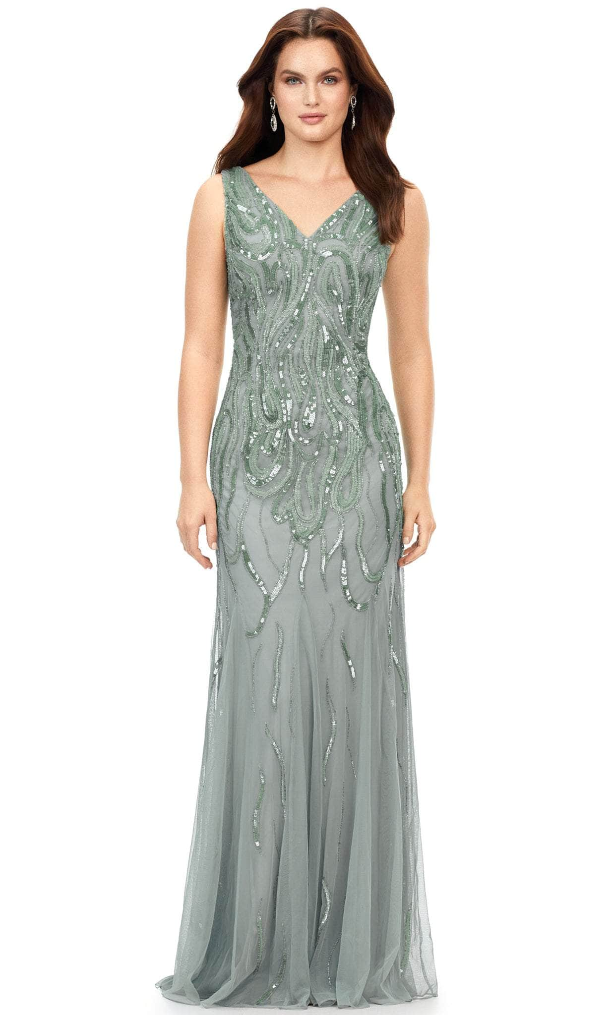 Ashley Lauren 11204 - Sleeveless V-Neck Evening Gown Evening Gown 0 / Sage