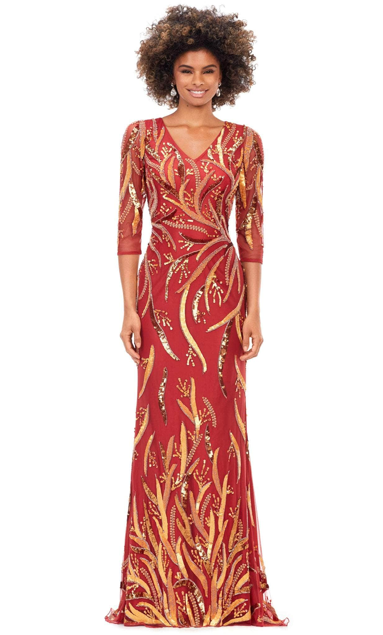 Ashley Lauren 11205 - V-Neck Sequin Evening Gown Evening Gown 0 / Light Amber