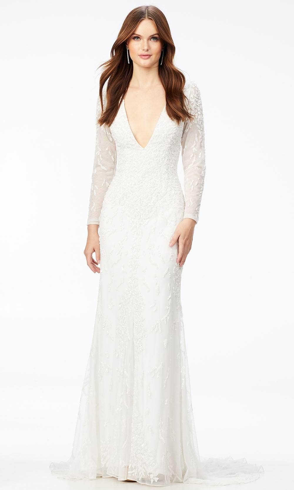 Ashley Lauren 11209 - Long-Sleeved Beaded Evening Dress Special Occasion Dress 0 / Ivory