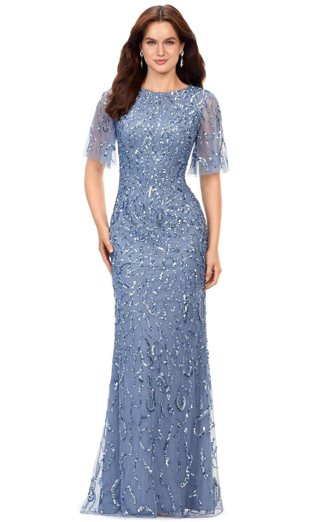 Ashley Lauren 11216 - Beaded Jewel Neck Evening Gown Evening Gown 0 / Vintage Blue