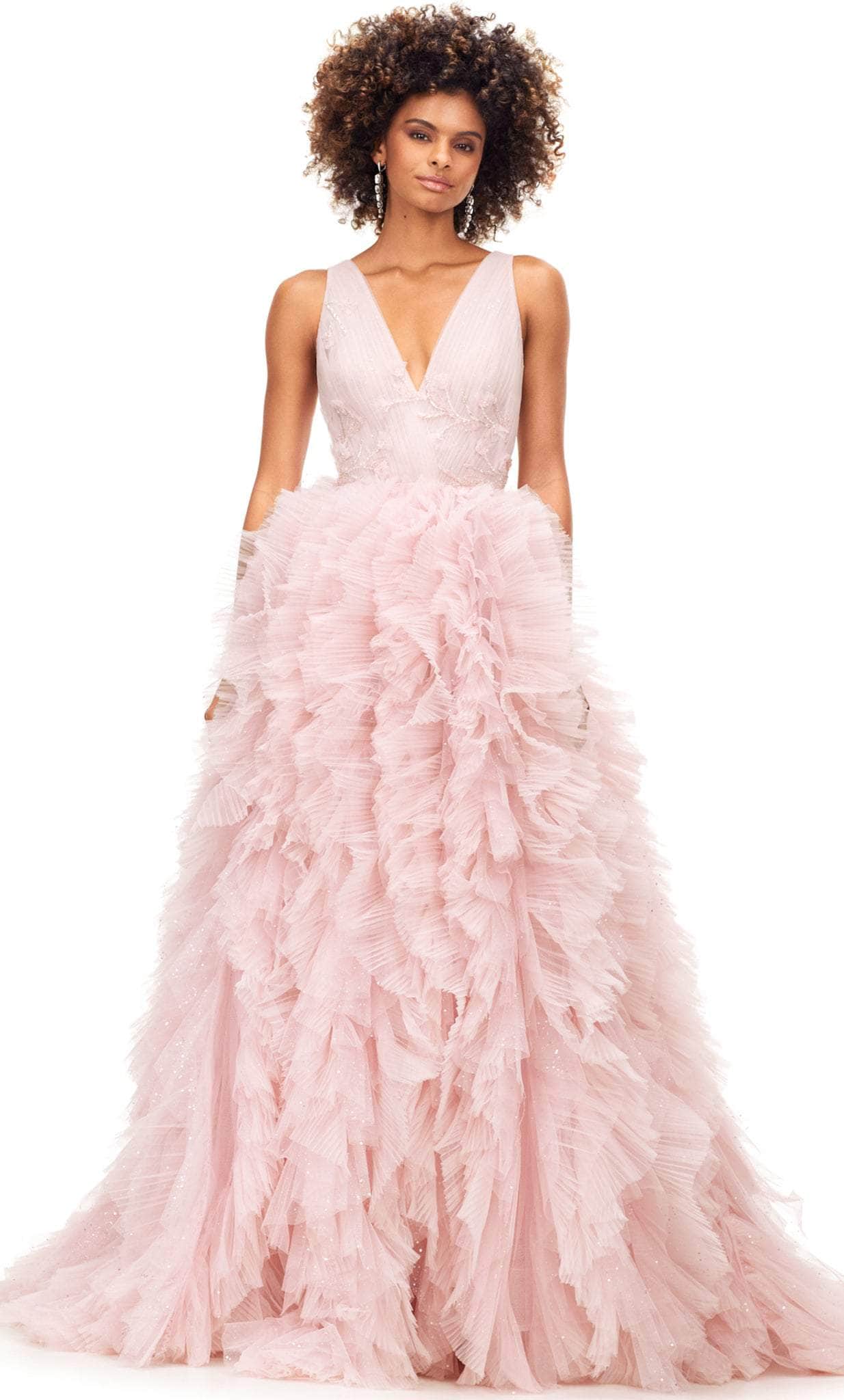 Ashley Lauren 11233 - A-line Ruffled Voluminous Tulle Gown Special Occasion Dress 0 / Blush
