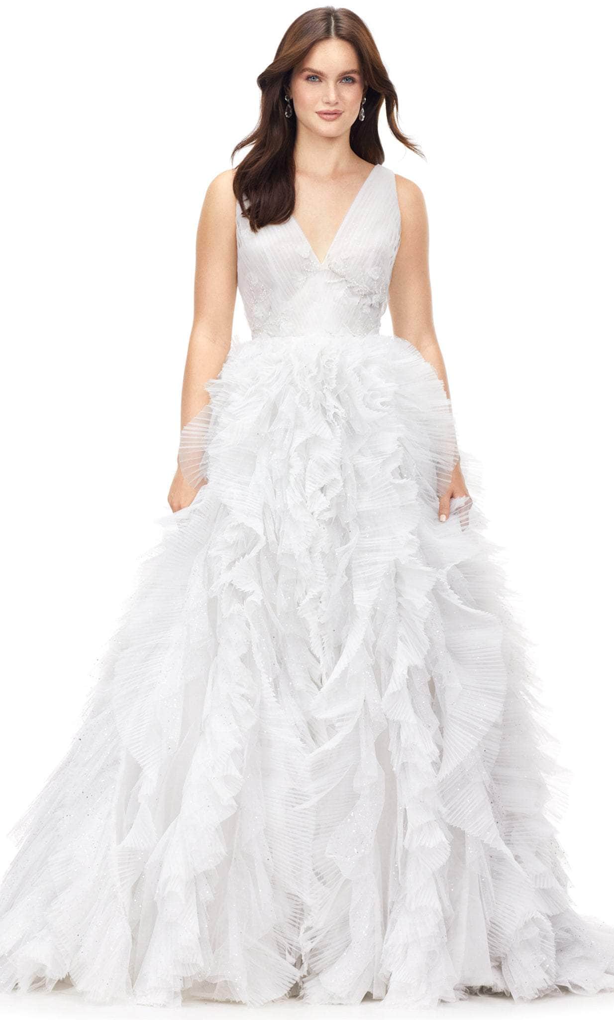 Ashley Lauren 11233 - A-line Ruffled Voluminous Tulle Gown Special Occasion Dress 0 / Ivory