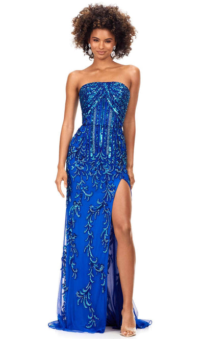 Ashley Lauren 11242 - Beaded Strapless Gown Special Occasion Dress 0 / Royal/Turquoise