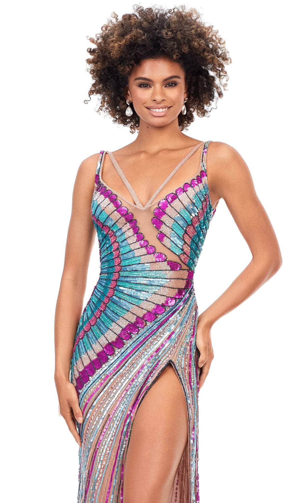 Ashley Lauren 11243 - Multicolor Sequined Strappy Sheath Dress Special Occasion Dress