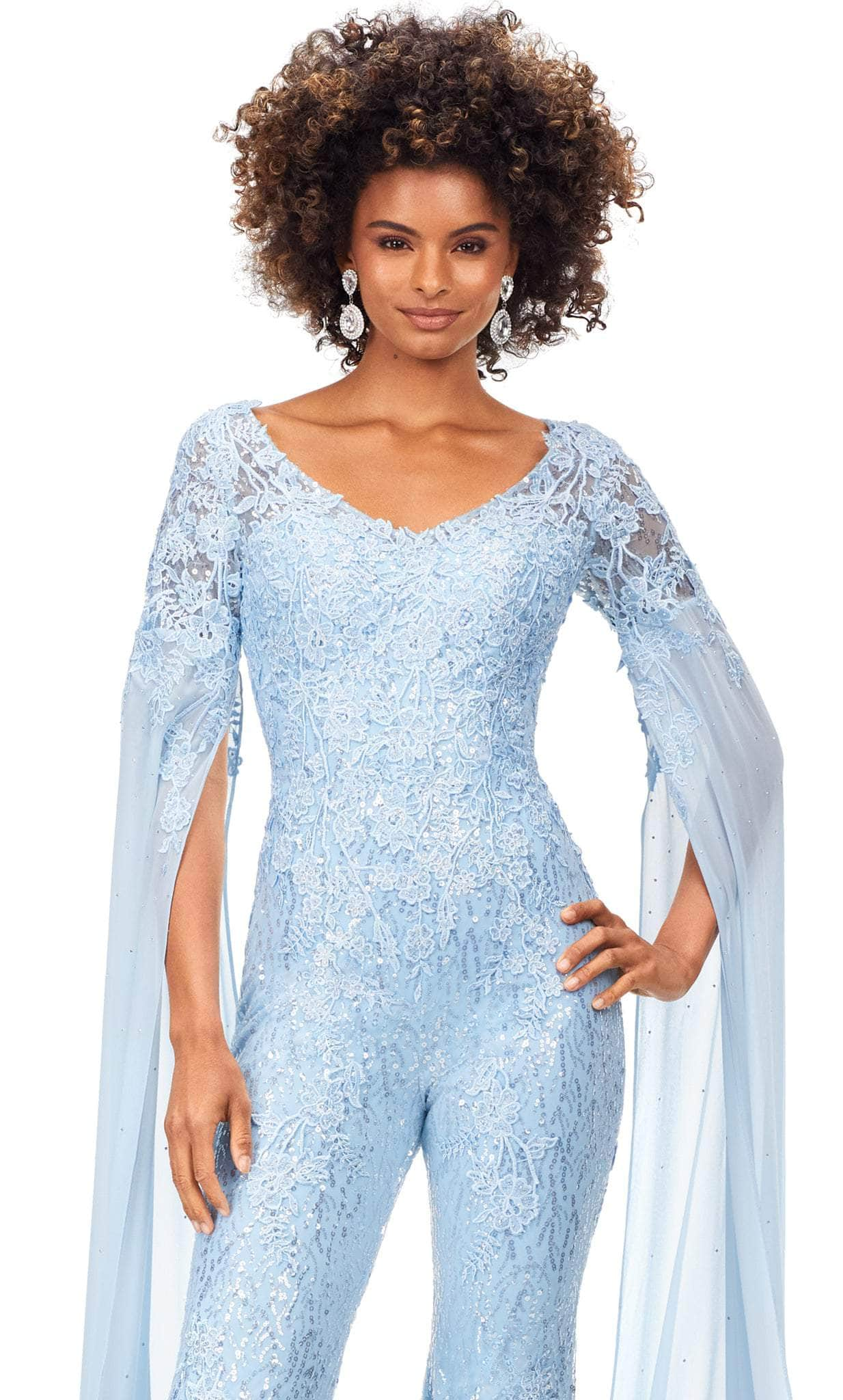 Ashley Lauren 11254 - Embroidered Lace Sheer Sleeved Jumpsuit Special Occasion Dress