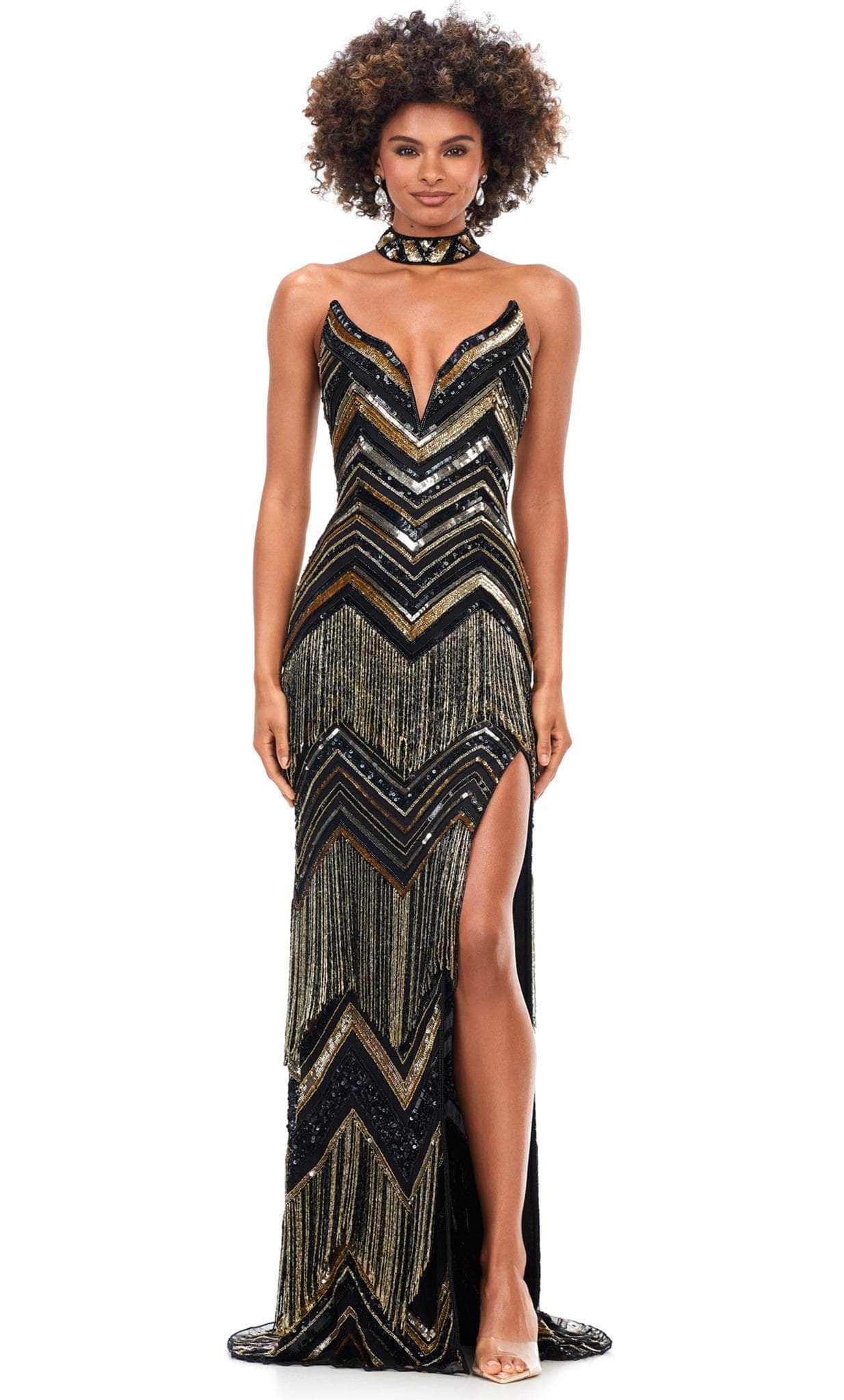 Ashley Lauren 11259 - Strapless With Collar Evening Gown Special Occasion Dress 0 / Gold/Black