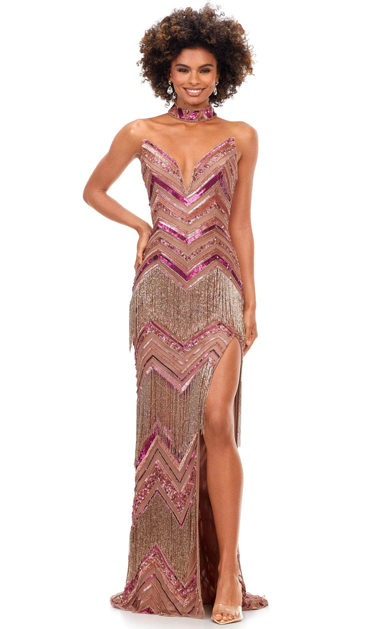 Ashley Lauren 11259 - Strapless With Collar Evening Gown Special Occasion Dress 0 / Multi/Nude