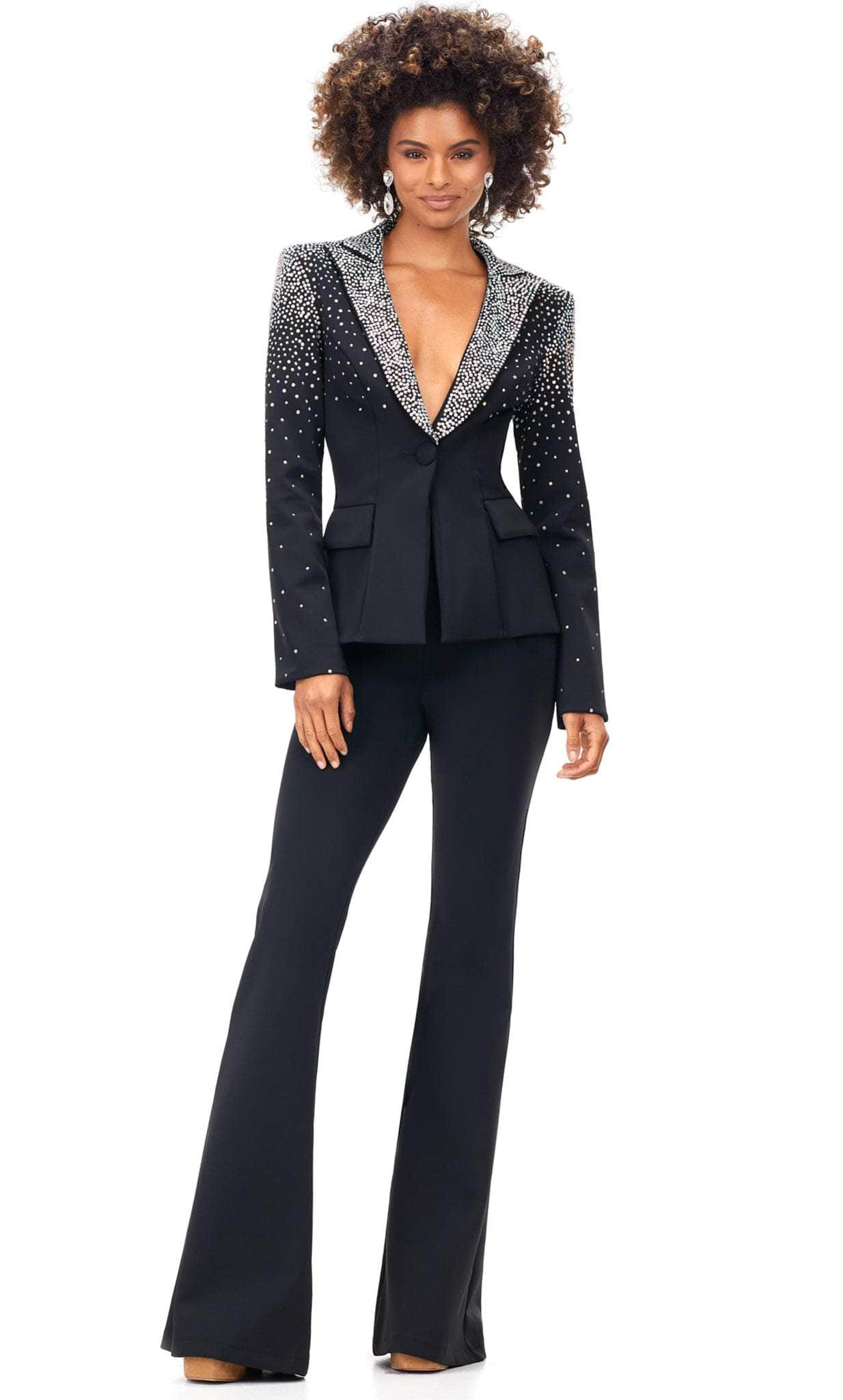 Ashley Lauren 11271 - Two Piece Blazer Pantsuit Special Occasion Dress 0 / Black