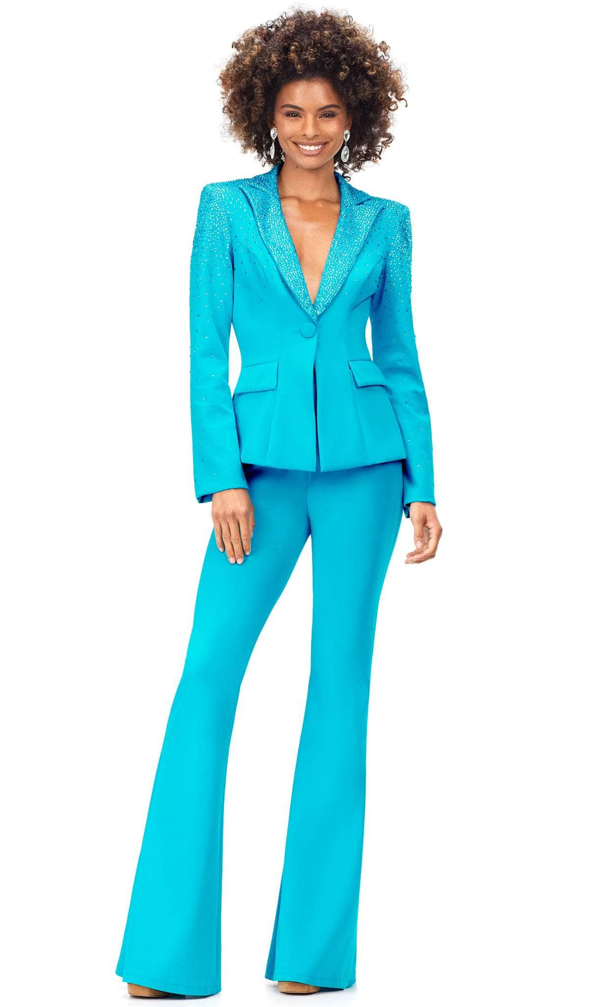 Ashley Lauren 11271 - Two Piece Blazer Pantsuit Special Occasion Dress 0 / Turquoise