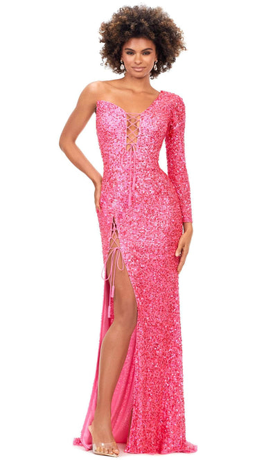 Ashley Lauren 11291 - Sequined Lace-Up Evening Gown Evening Gown 0 / Electric Pink