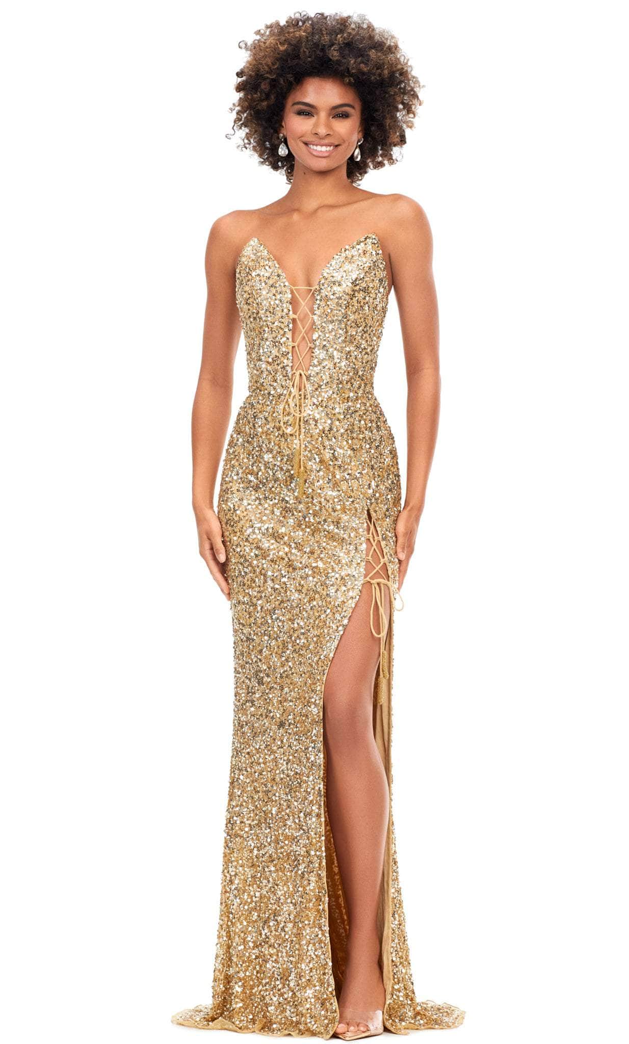 Ashley Lauren 11292 - Sequin Strapless Gown Special Occasion Dress 0 / Gold
