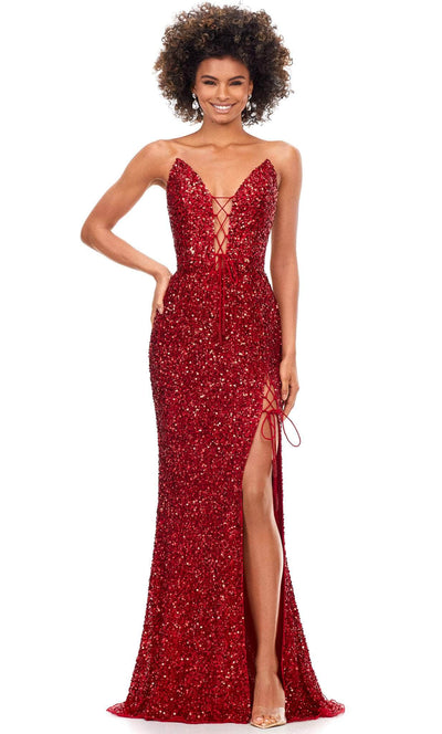 Ashley Lauren 11292 - Sequin Strapless Gown Special Occasion Dress 0 / Red