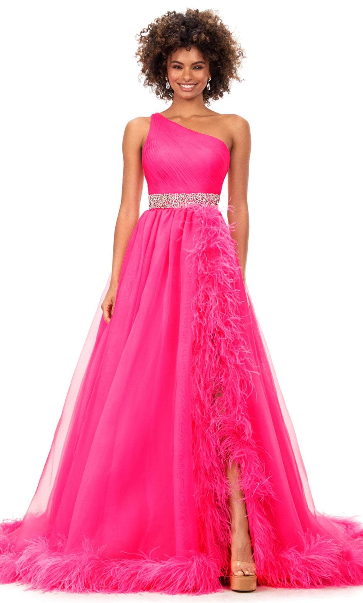 Ashley Lauren 11309 - Asymmetrical Appliqued Ballgown Special Occasion Dress 0 / Hot Pink