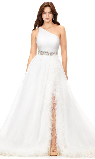 Ashley Lauren 11309 - Asymmetrical Appliqued Ballgown Special Occasion Dress 0 / Ivory