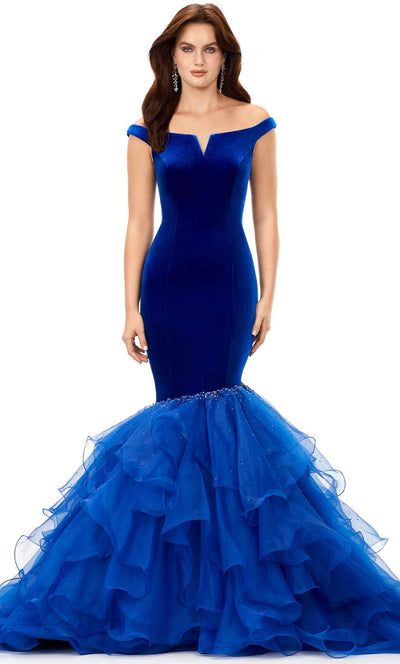 Ashley Lauren 11312 - Velvet-Organza Combo Mermaid Gown Special Occasion Dress 0 / Royal