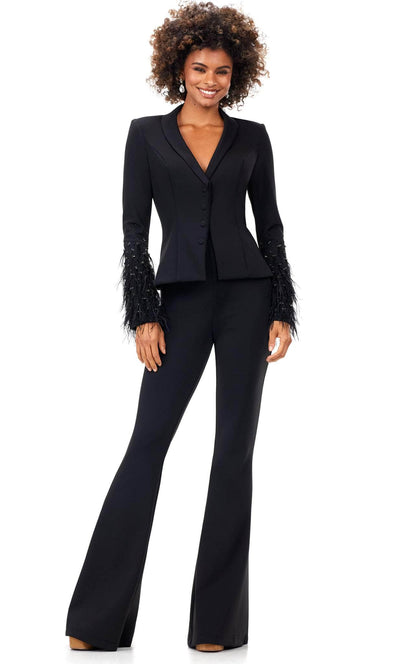 Ashley Lauren 11315 - Long Sleeve Two-Piece Pantsuit Special Occasion Dress 0 / Black