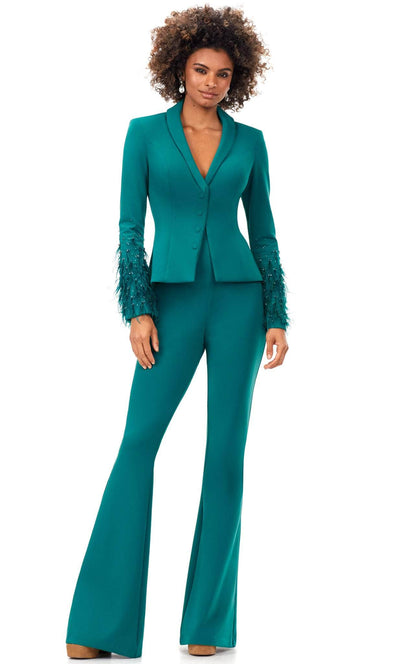 Ashley Lauren 11315 - Long Sleeve Two-Piece Pantsuit Special Occasion Dress 0 / Dark Emerald