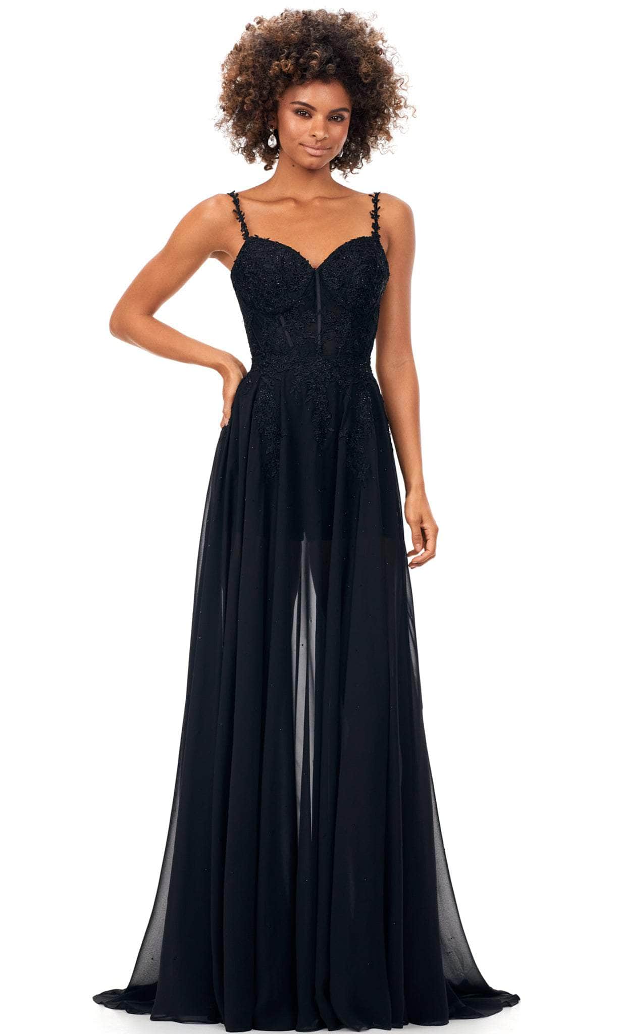 Ashley Lauren 11333 - Long Chiffon, Lace Romper - Appliqued, Two-Piece, Sleeveless, Overskirt, Corset, Back Zipper, Train ADASA Ashley Lauren 11333 - Long Chiffon, Lace Romper - Appliqued, Two-Piece, Sleeveless, Overskirt, Corset, Back Zipper, Train ADASA