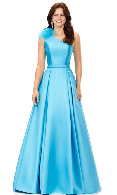 Ashley Lauren 11336 - Feather Detailed One Sleeve Evening Gown Special Occasion Dress 0 / Turquoise