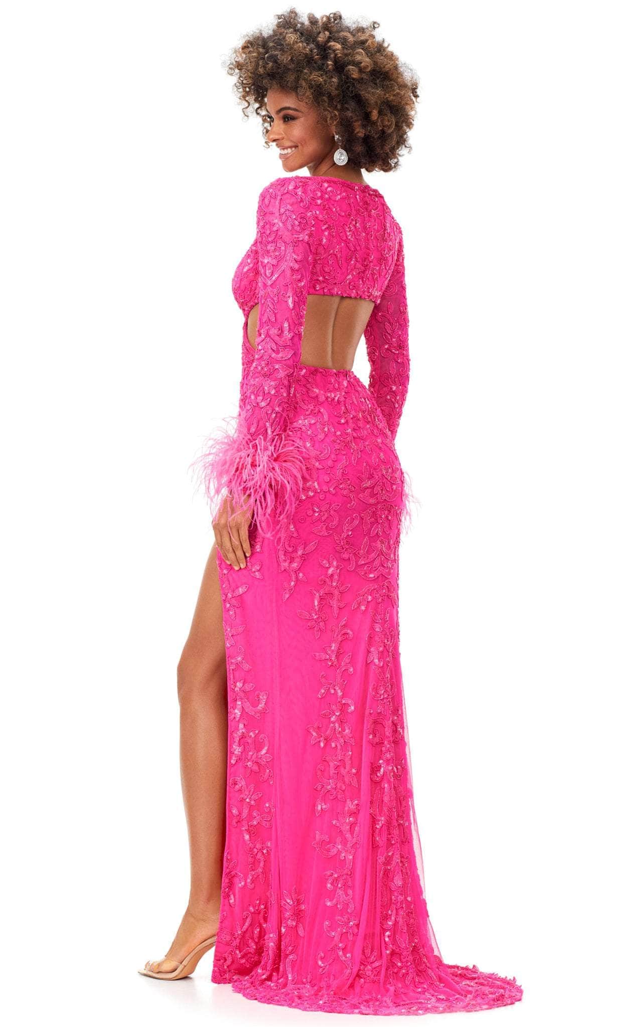 Ashley Lauren 11364 - Long Sleeve Beaded Evening Gown Evening Dresses 8 /Hot Pink