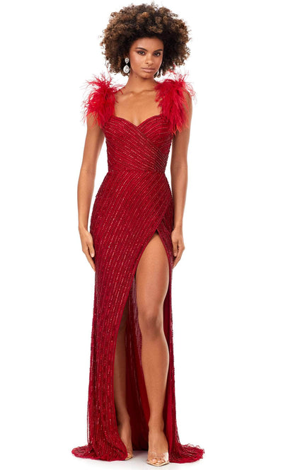 Ashley Lauren 11367 - Beaded High Slit Evening Gown Evening Gown 0 / Red