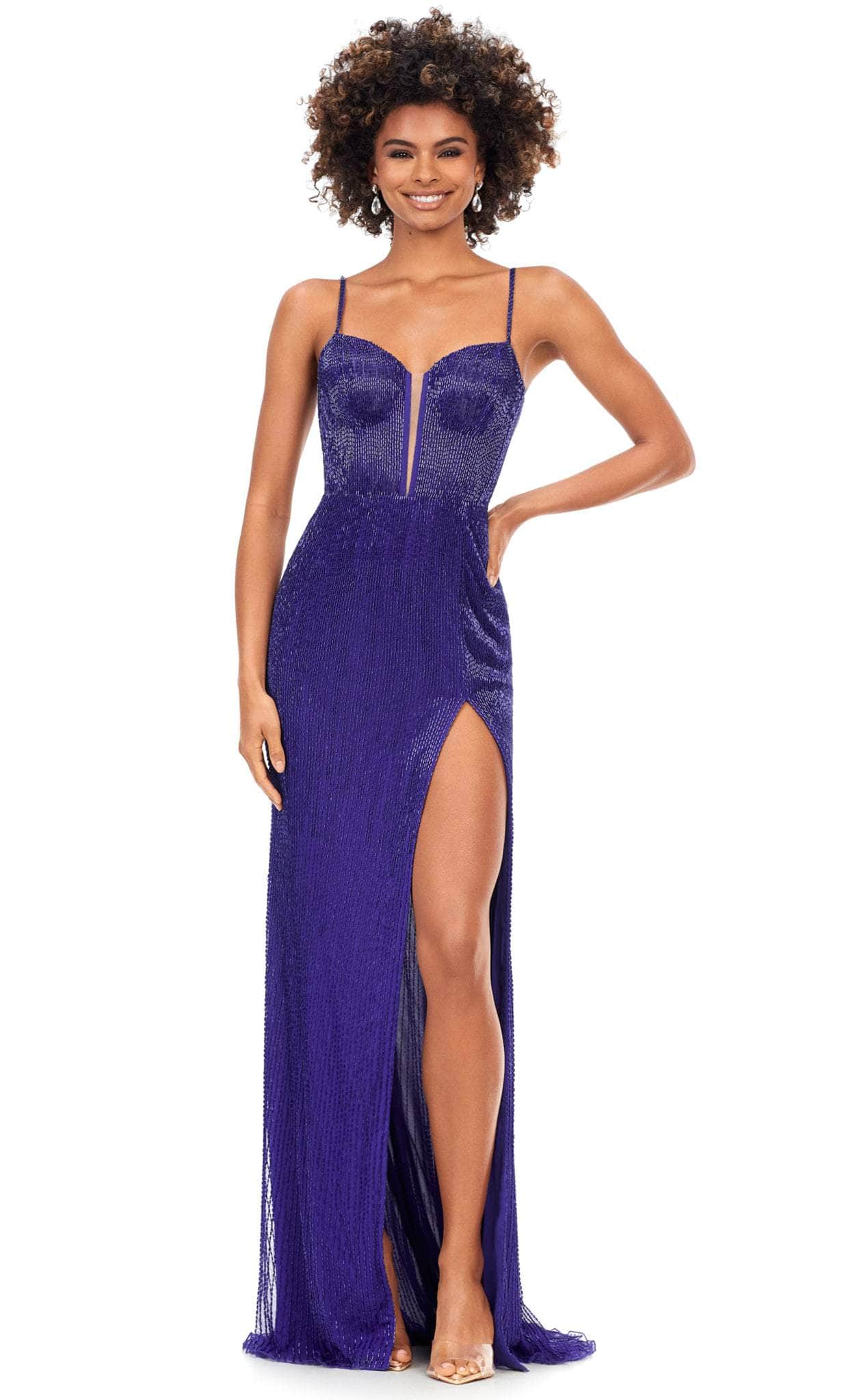 Ashley Lauren 11369 - Sleeveless Beaded Evening Gown Prom Dresses 0 / Purple