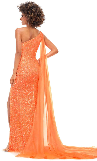 Ashley Lauren 11371 - Asymmetric Sequin Prom Gown With Cape Prom Gown
