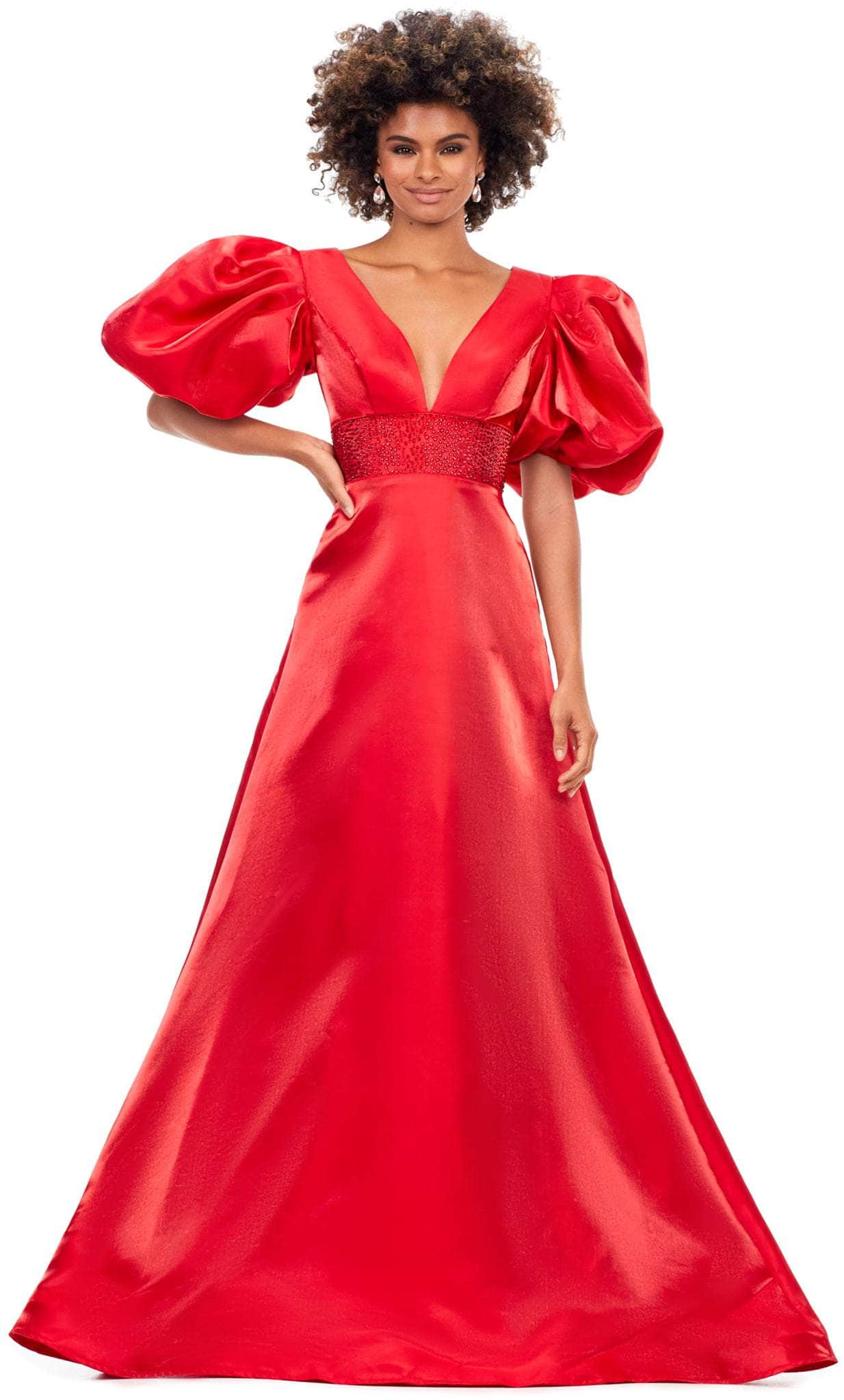 Ashley Lauren 11378 - Puffed Sleeves Prom Gown Special Occasion Dress 0 / Red