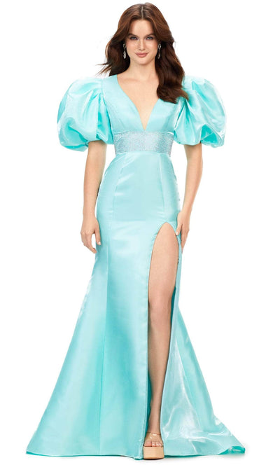 Ashley Lauren 11379 - Beaded Empire Waist Prom Gown Special Occasion Dress 0 / Aqua