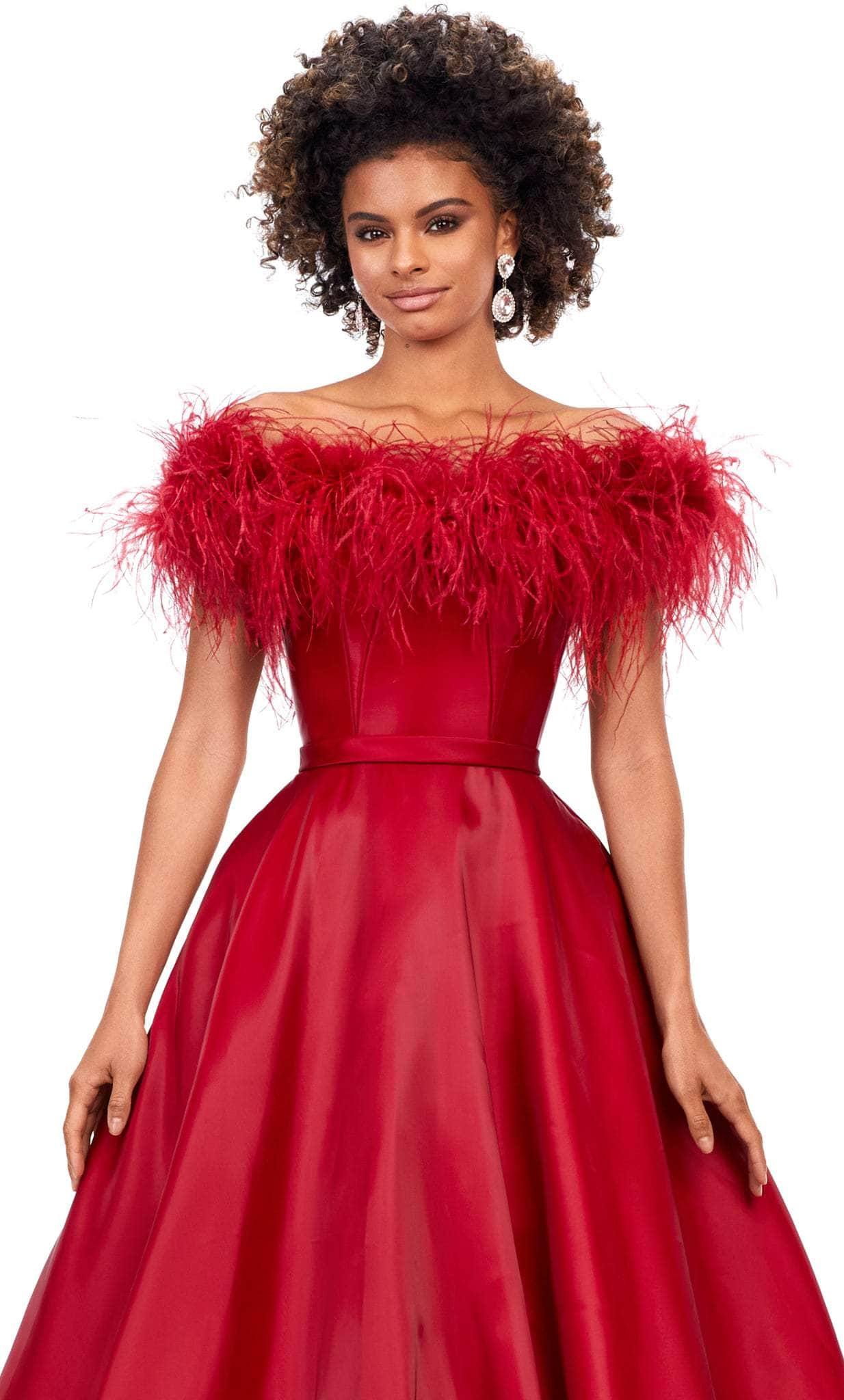 Ashley Lauren 11382 - Feathered Off-Shoulder Ballgown Special Occasion Dress