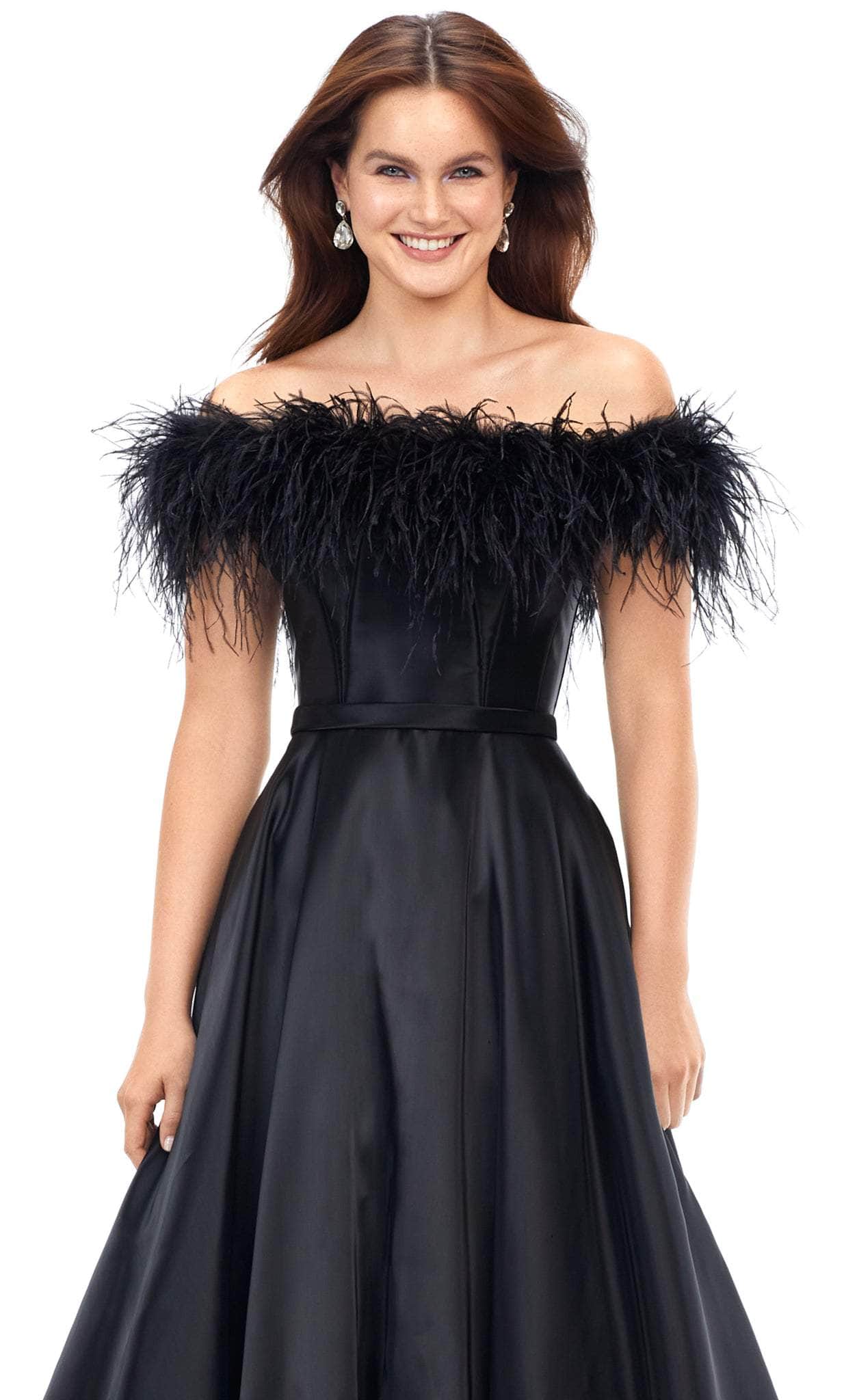 Ashley Lauren 11382 - Feathered Off-Shoulder Ballgown Special Occasion Dress