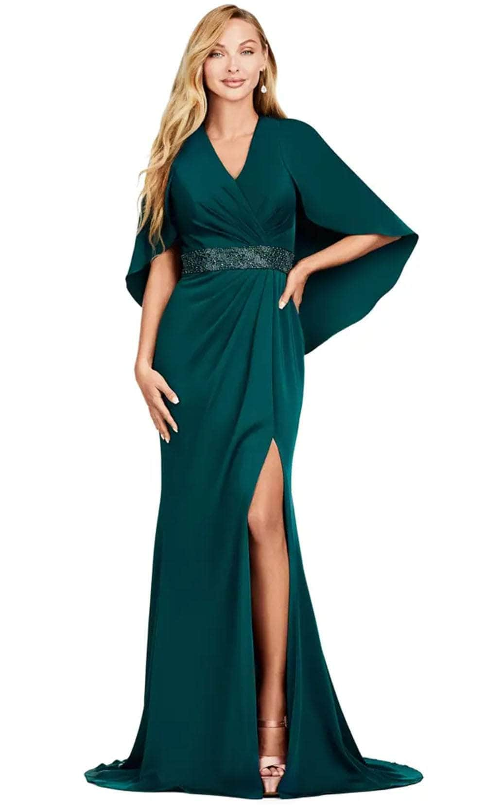 Ashley Lauren 11416 - Cape V Neck Gown Evening Dresses 8 / Deep Green