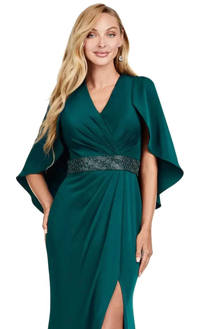 Ashley Lauren 11416 - Cape V Neck Gown Evening Dresses 8 / Deep Green